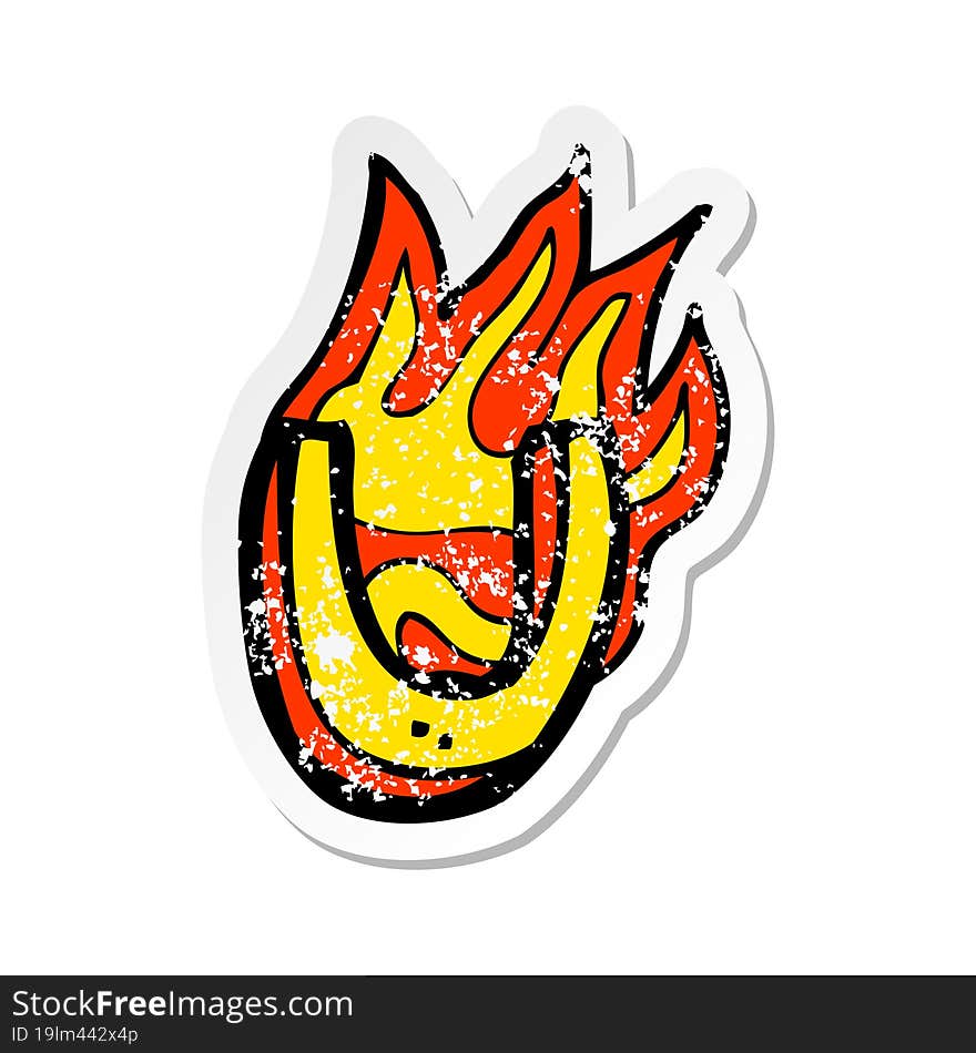 retro distressed sticker of a cartoon flaming letter