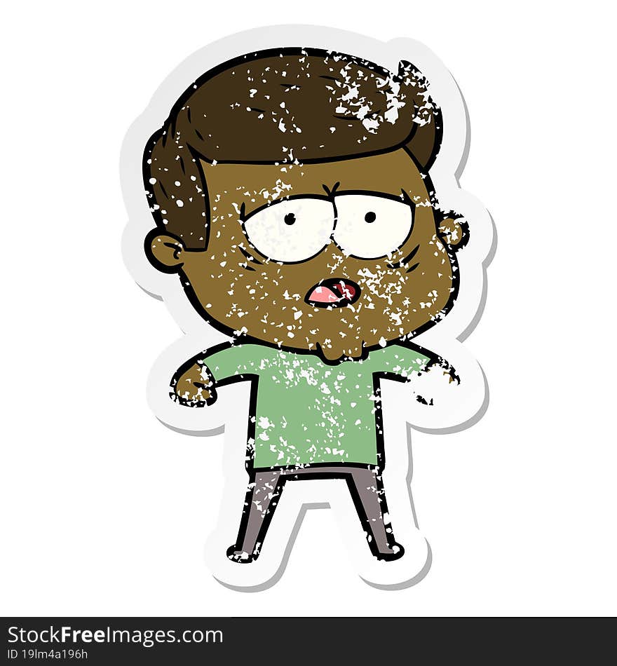 distressed sticker of a cartoon tired man