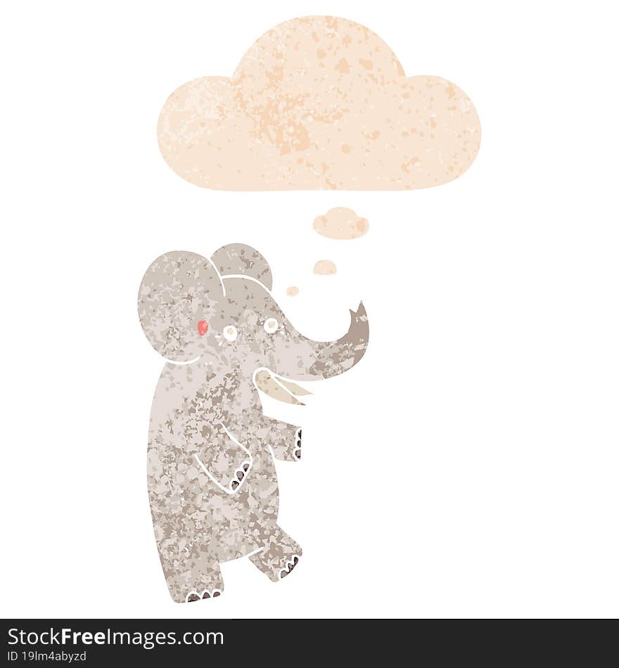 cartoon elephant and thought bubble in retro textured style