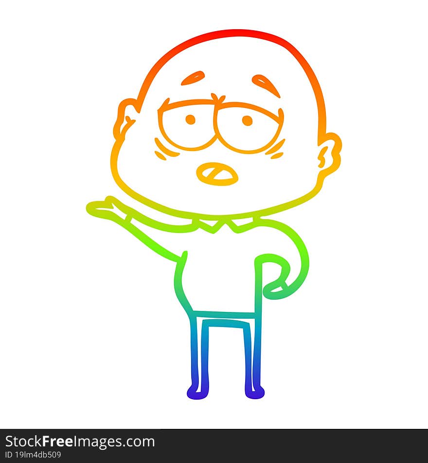 rainbow gradient line drawing cartoon tired bald man