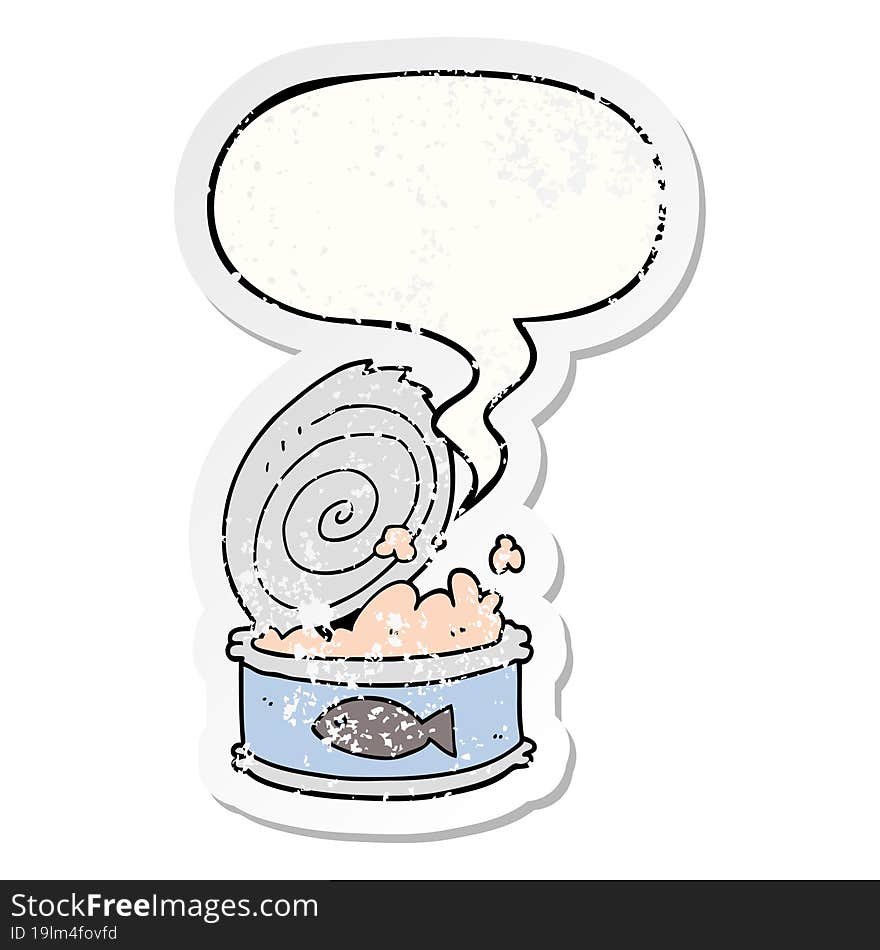 cartoon canned food and speech bubble distressed sticker