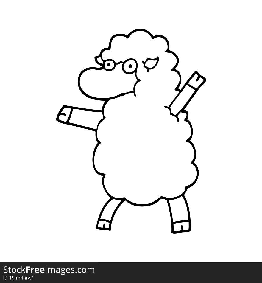 line drawing cartoon sheep standing upright