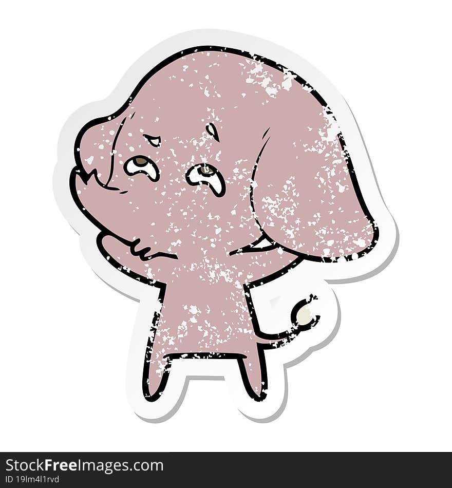 Distressed Sticker Of A Cartoon Elephant Remembering