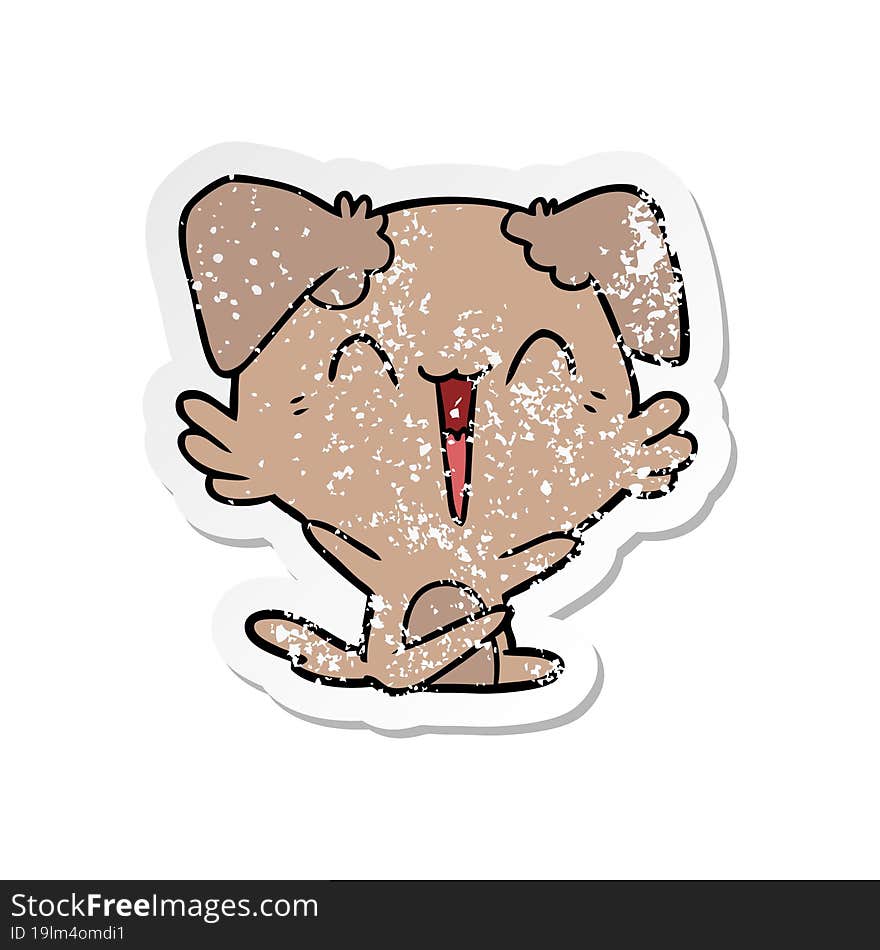 distressed sticker of a happy little dog cartoon