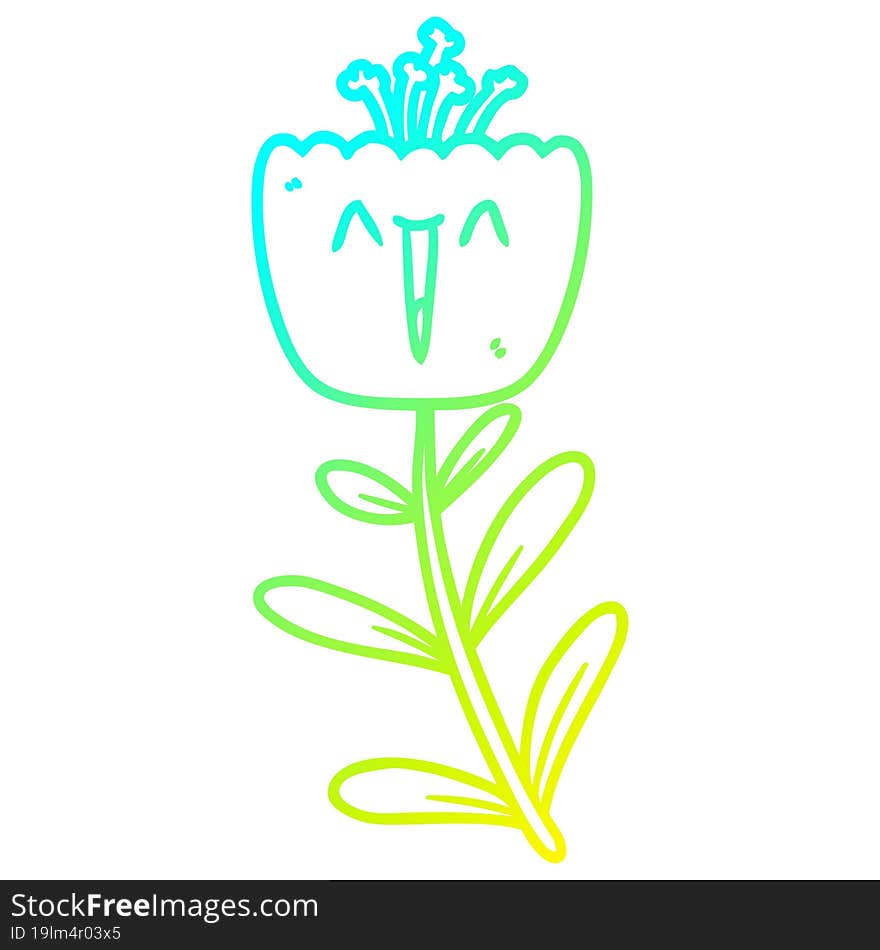 cold gradient line drawing happy cartoon flower