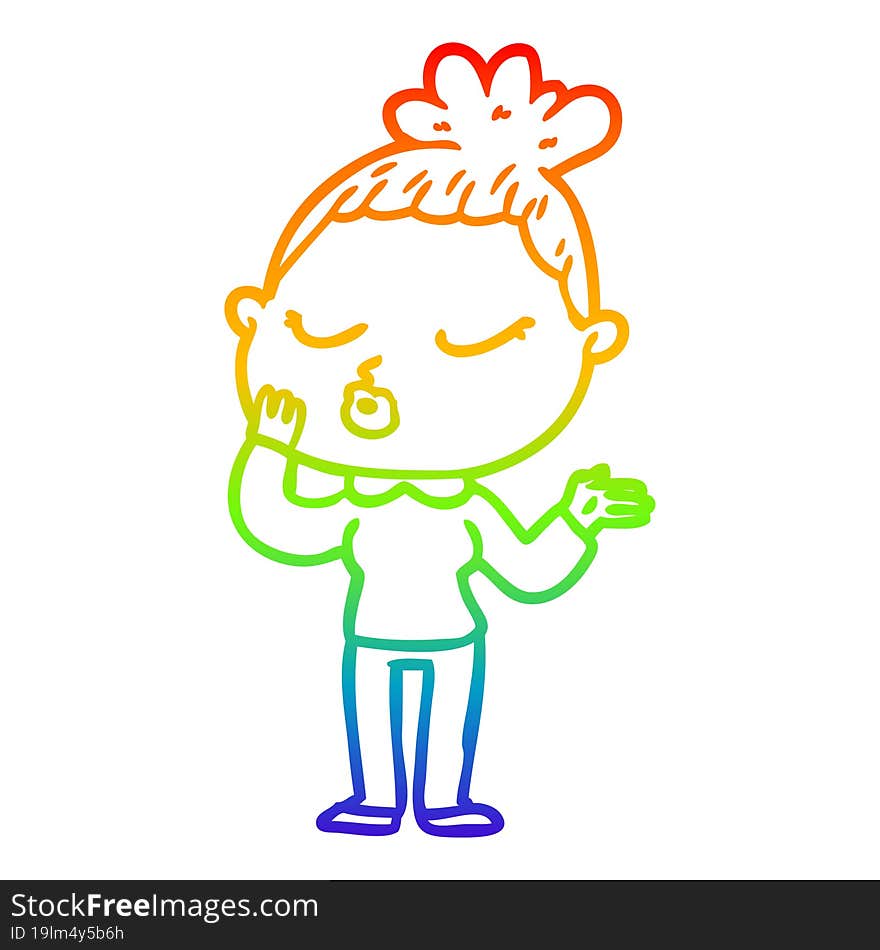 rainbow gradient line drawing of a cartoon calm woman