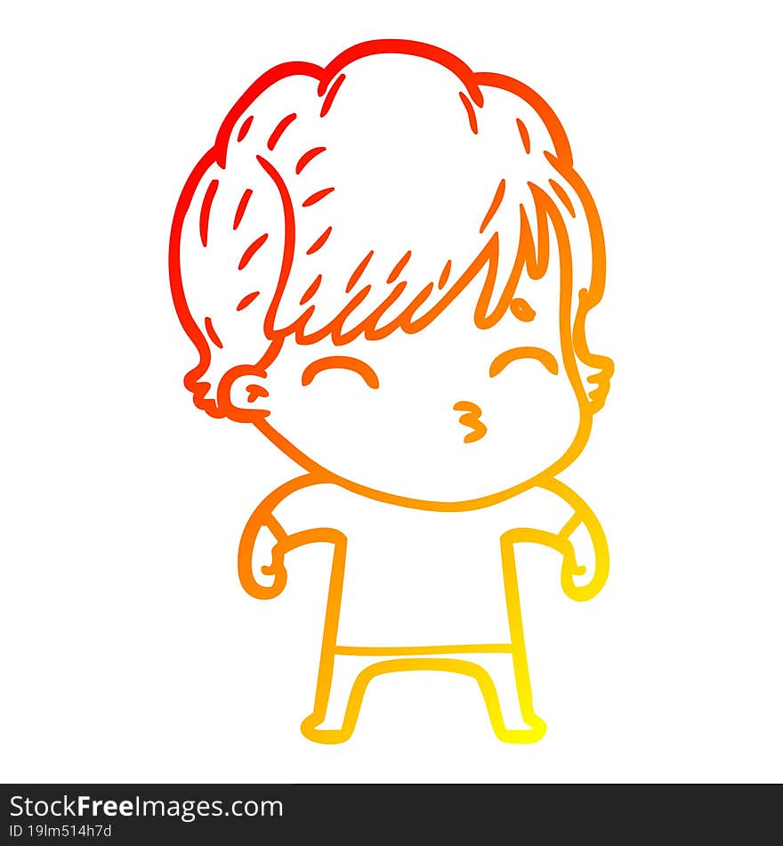 warm gradient line drawing cartoon woman thinking