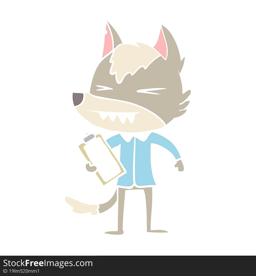 angry wolf flat color style cartoon