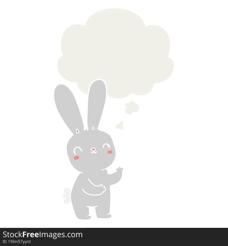 Cute Cartoon Rabbit And Thought Bubble In Retro Style