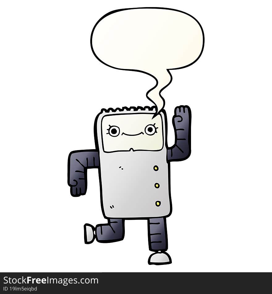 cartoon robot and speech bubble in smooth gradient style