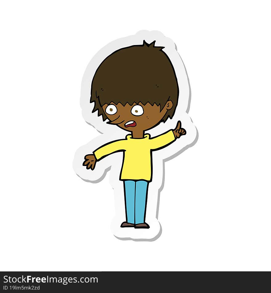 Sticker Of A Cartoon Boy With Question