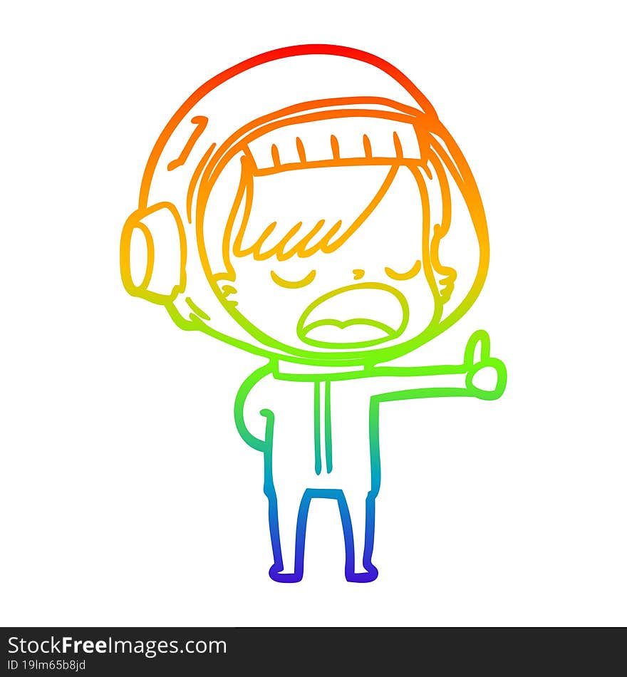 Rainbow Gradient Line Drawing Cartoon Astronaut Woman Explaining