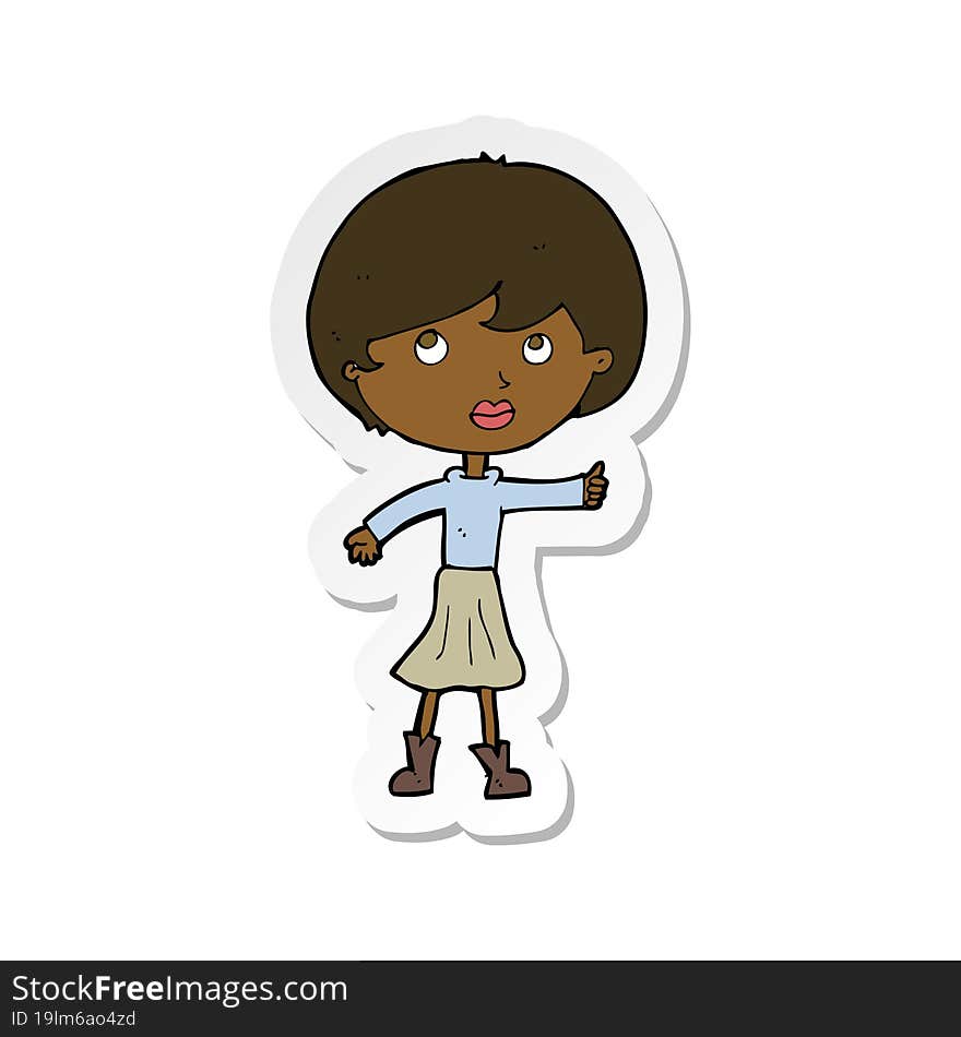 Sticker Of A Cartoon Woman Asking Question