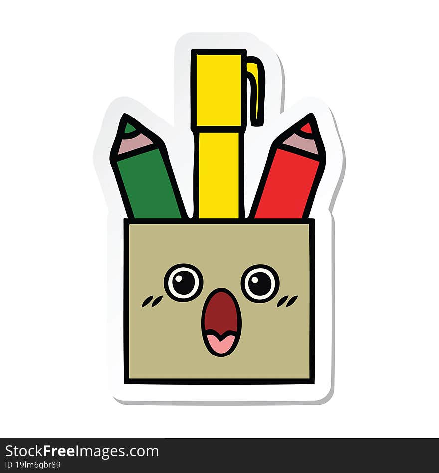 sticker of a cute cartoon pencil pot