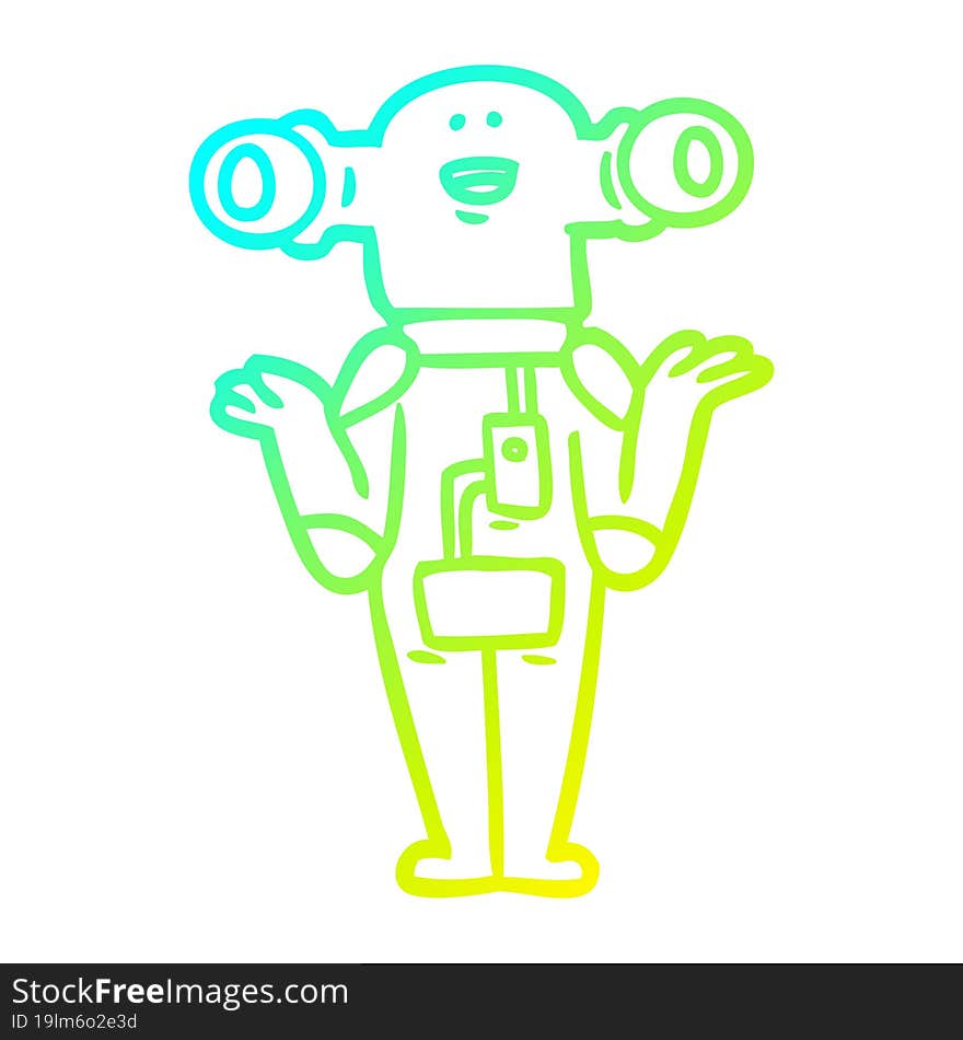 Cold Gradient Line Drawing Friendly Cartoon Alien Shrugging