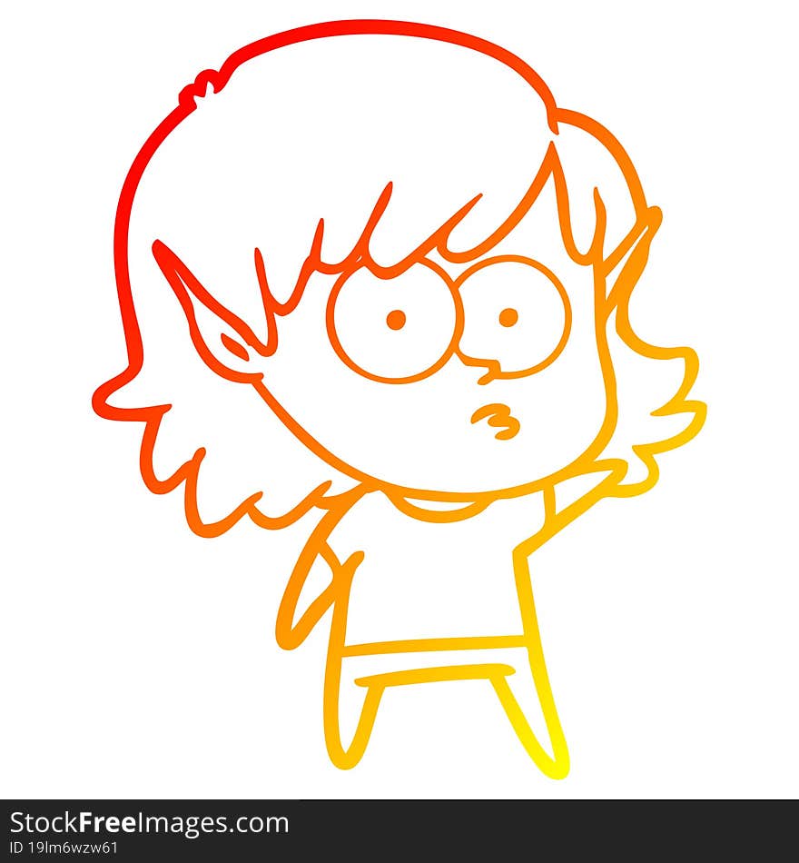 Warm Gradient Line Drawing Cartoon Elf Girl Staring