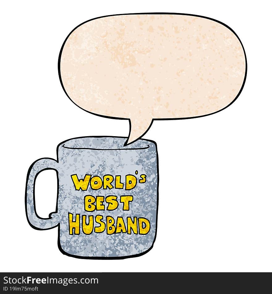 worlds best husband mug and speech bubble in retro texture style