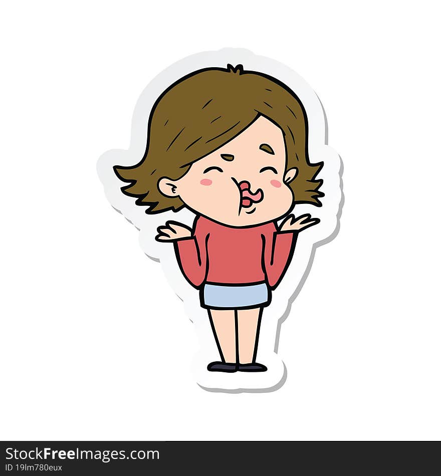 sticker of a cartoon girl pulling face