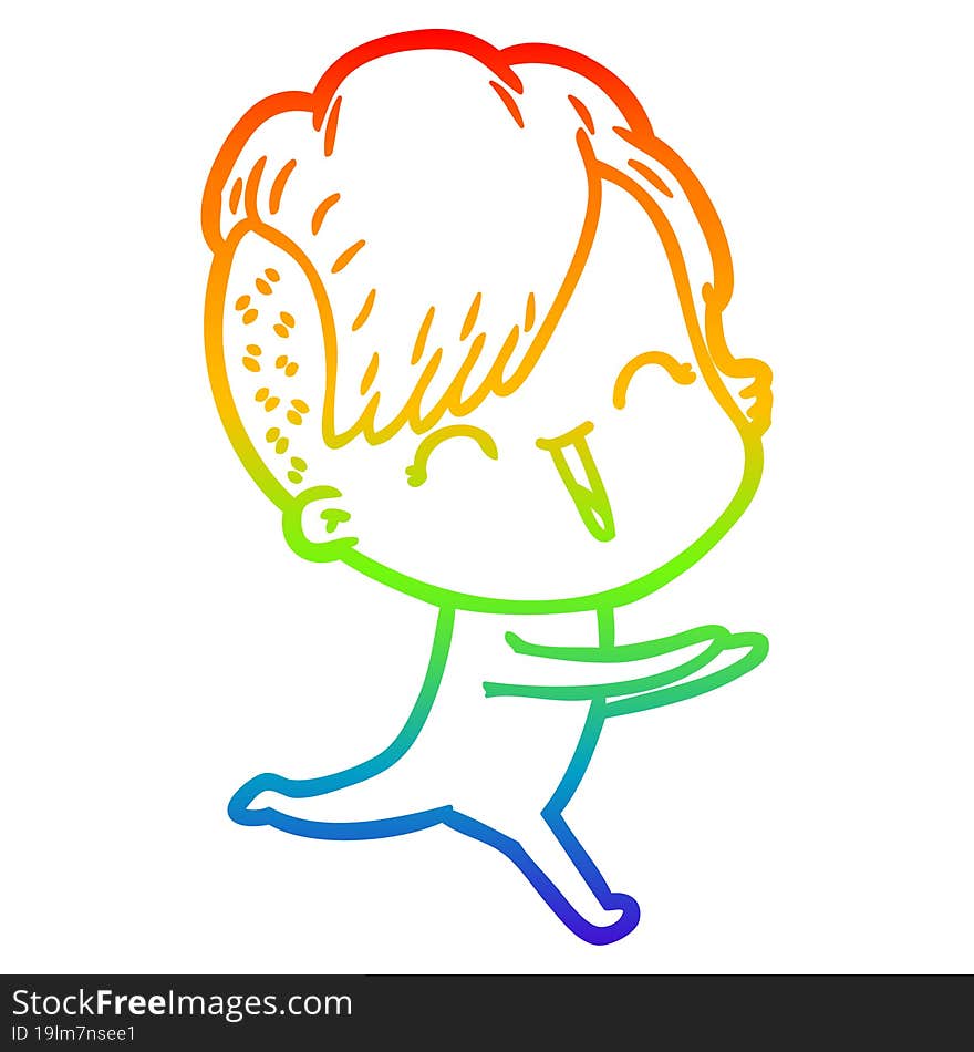 rainbow gradient line drawing of a cartoon happy hipster girl