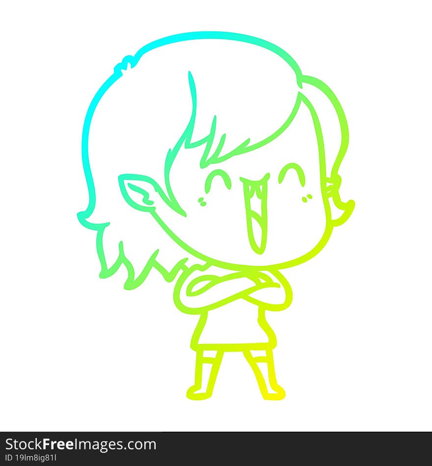 Cold Gradient Line Drawing Cute Cartoon Happy Vampire Girl