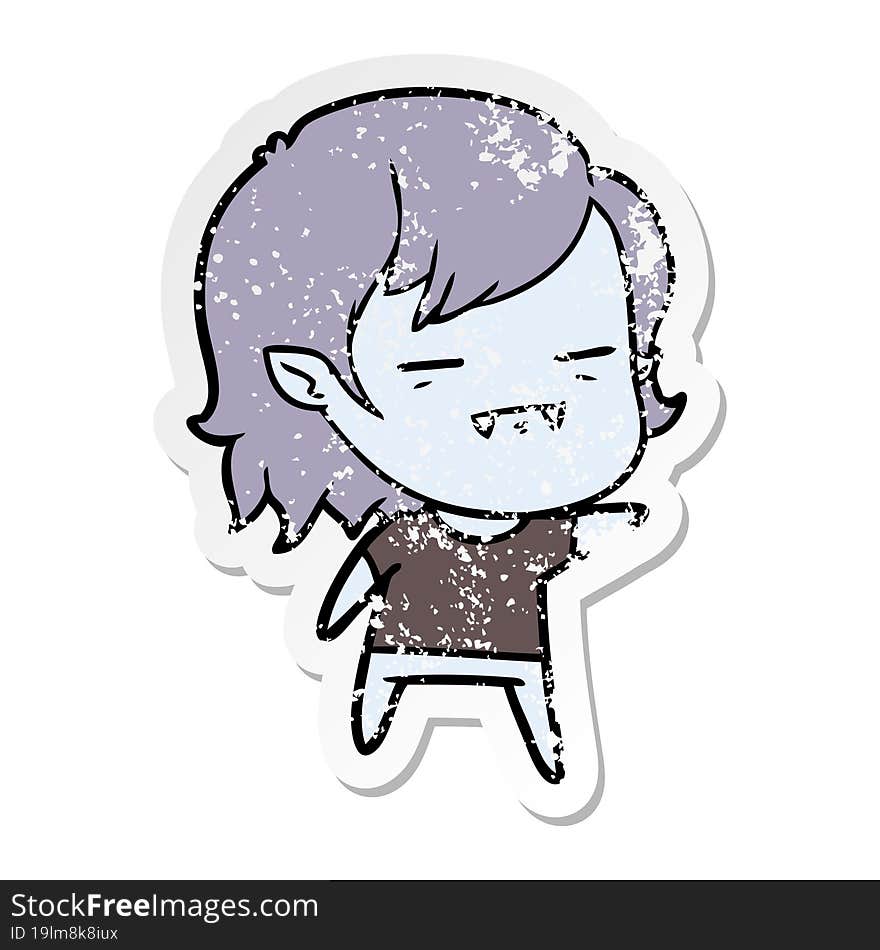 distressed sticker of a cartoon undead vampire girl pointing