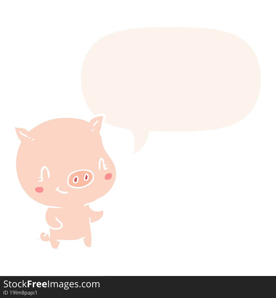 Cute Cartoon Pig And Speech Bubble In Retro Style