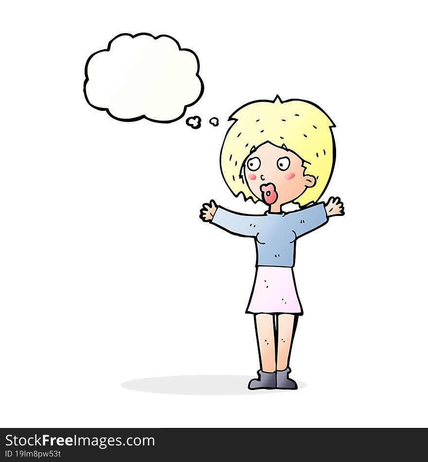 Cartoon Worried Woman With Thought Bubble