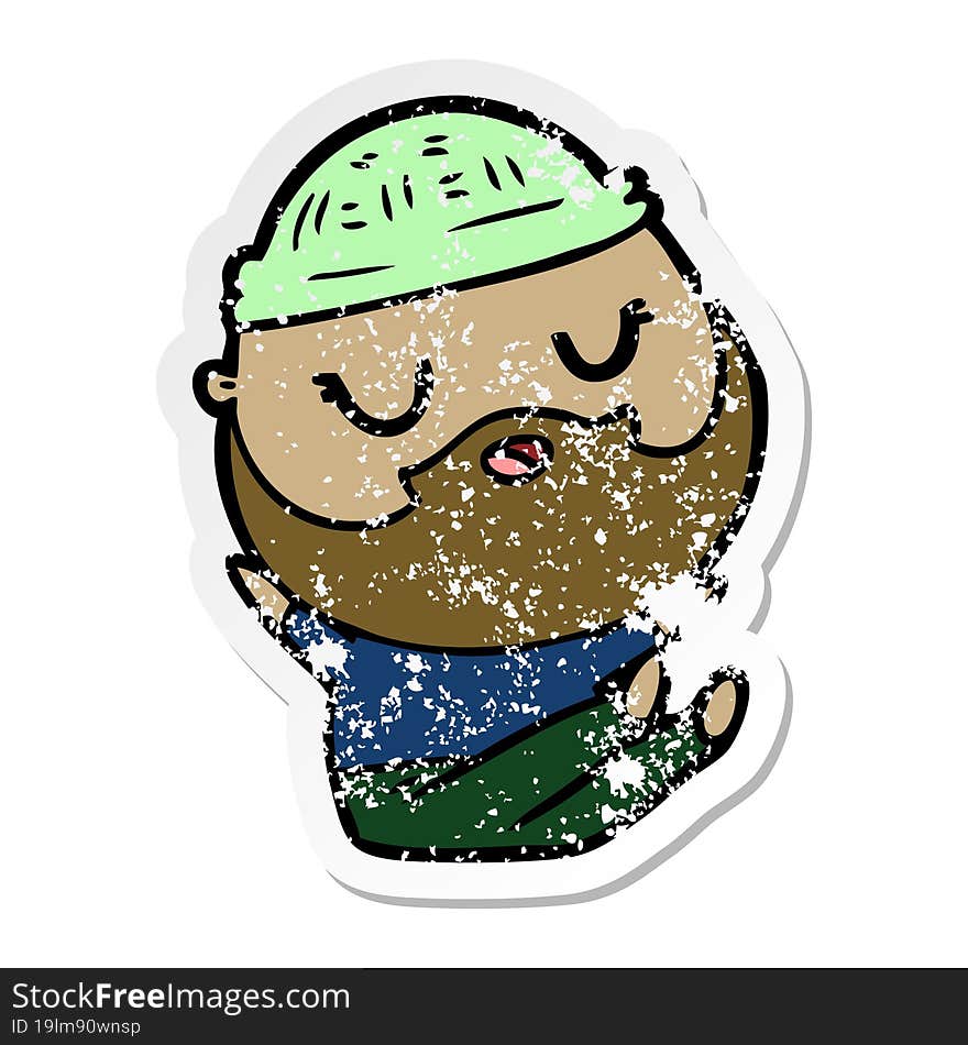 distressed sticker of a cartoon man with beard