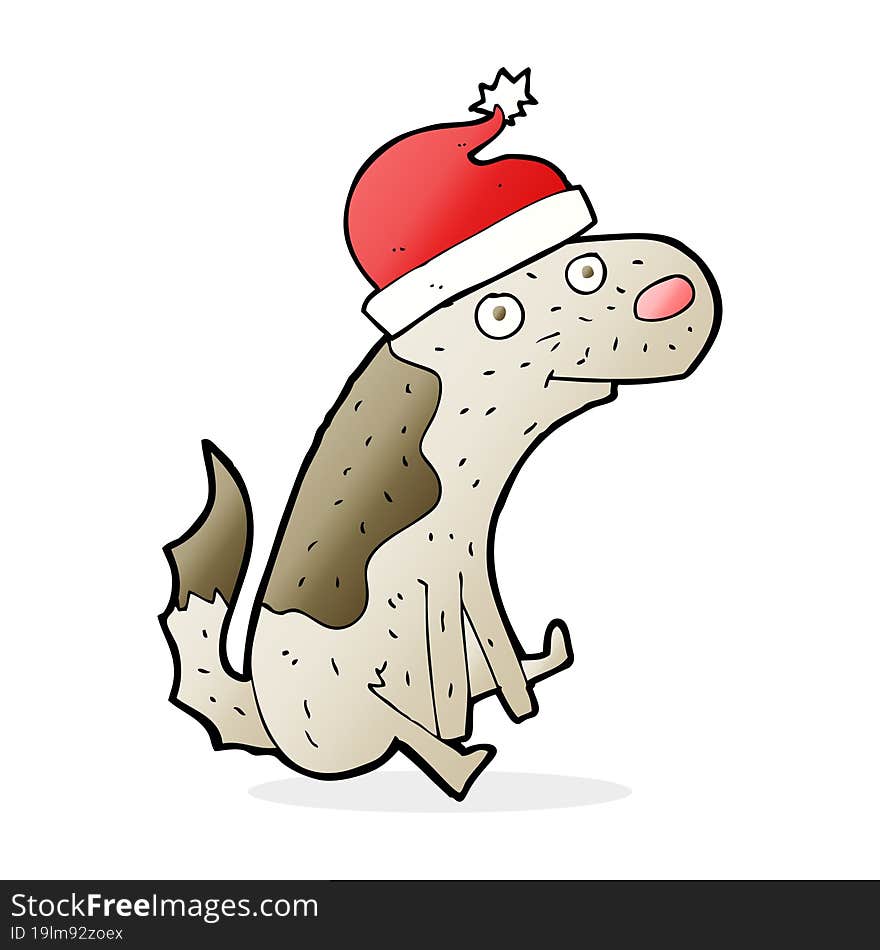 Cartoon Dog In Christmas Hat