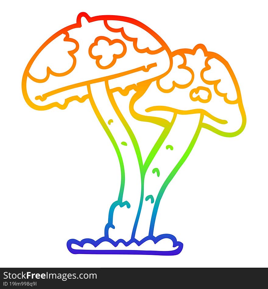 rainbow gradient line drawing of a cartoon mushroom