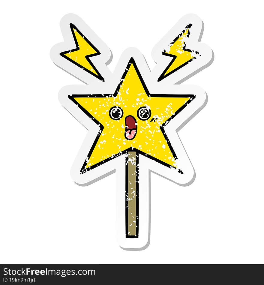 distressed sticker of a cute cartoon magic wand