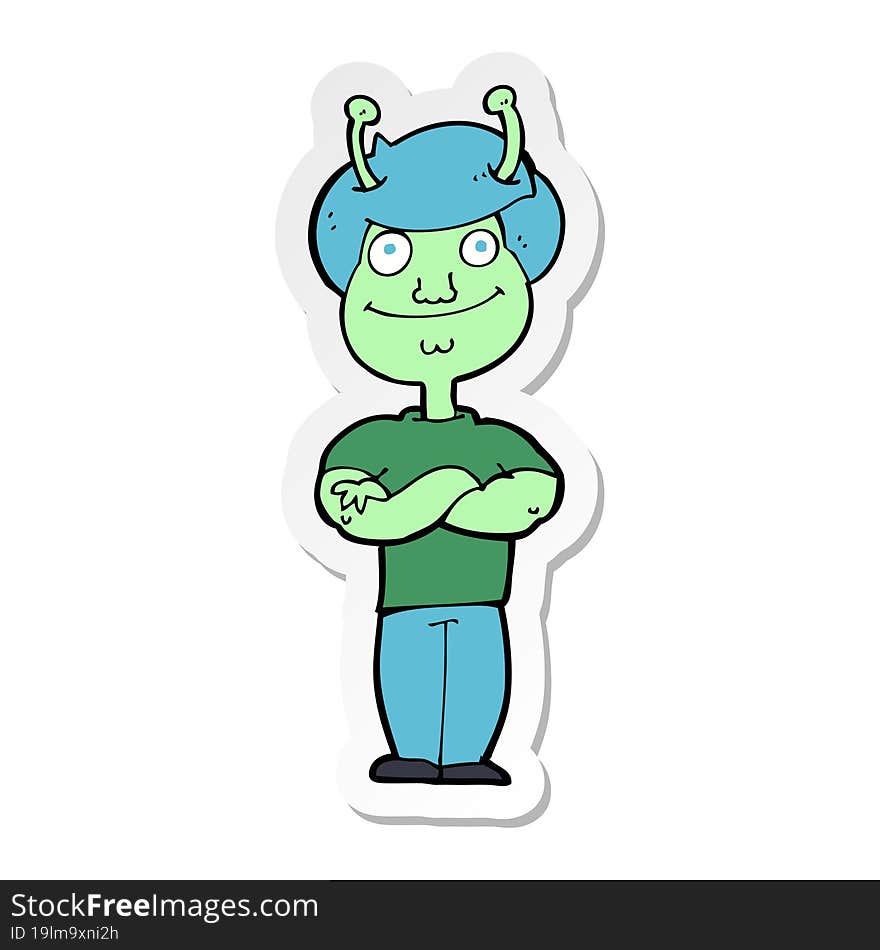 Sticker Of A Cartoon Space Alien