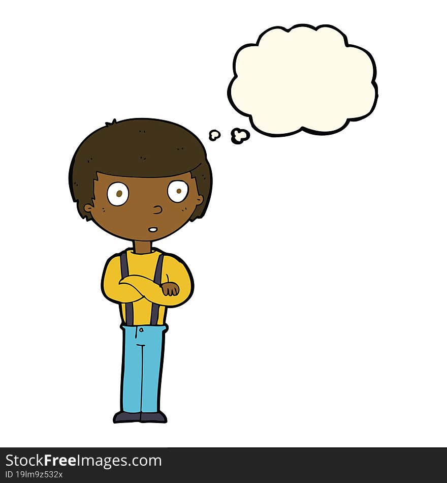 Cartoon Staring Boy With Folded Arms With Thought Bubble