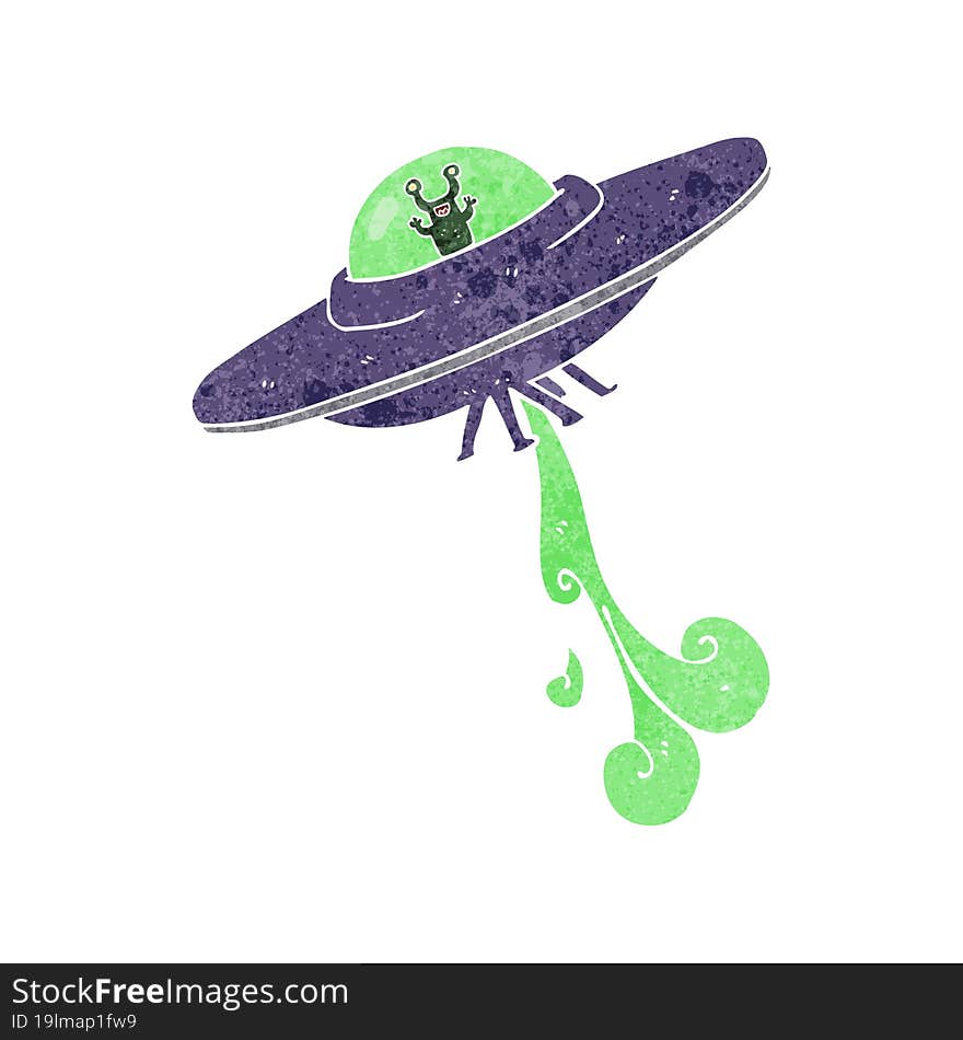 freehand retro cartoon alien spaceship