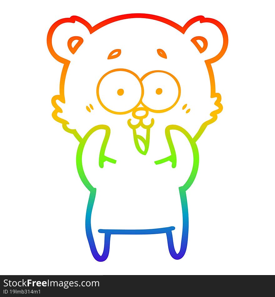 rainbow gradient line drawing of a laughing teddy  bear cartoon