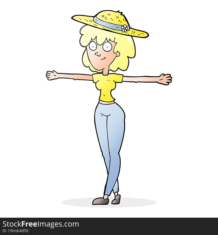 cartoon woman spreading arms