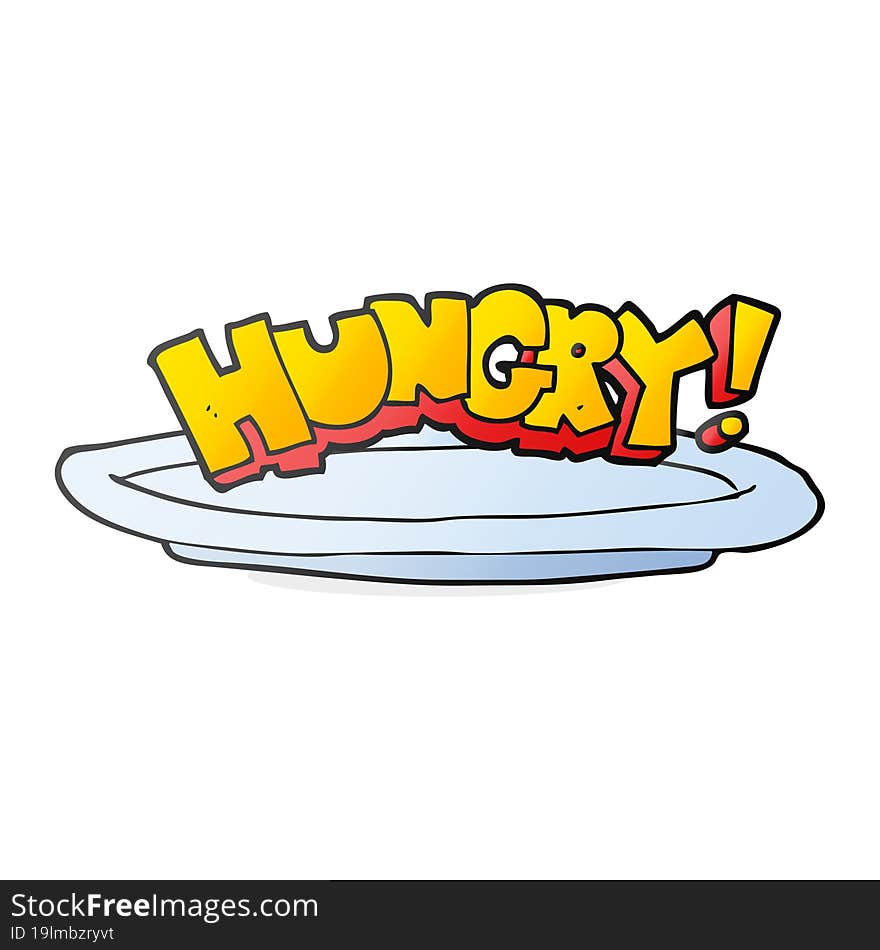 cartoon empty plate with hungry symbol