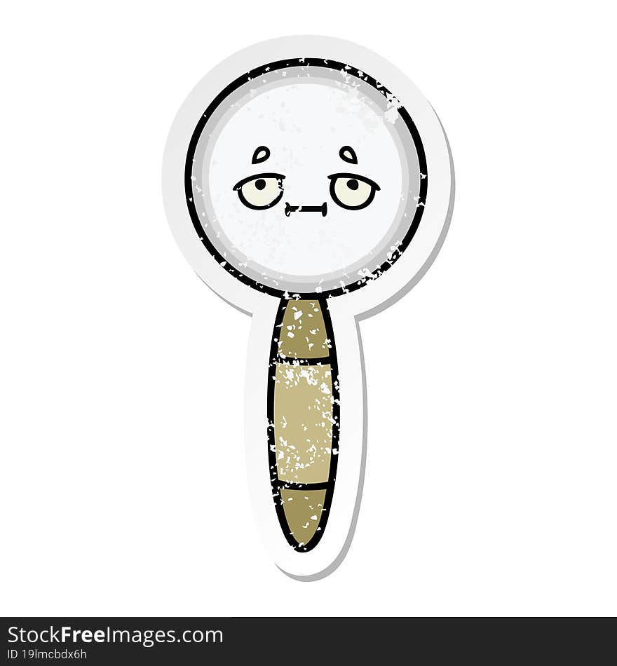 distressed sticker of a cute cartoon magnifying glass