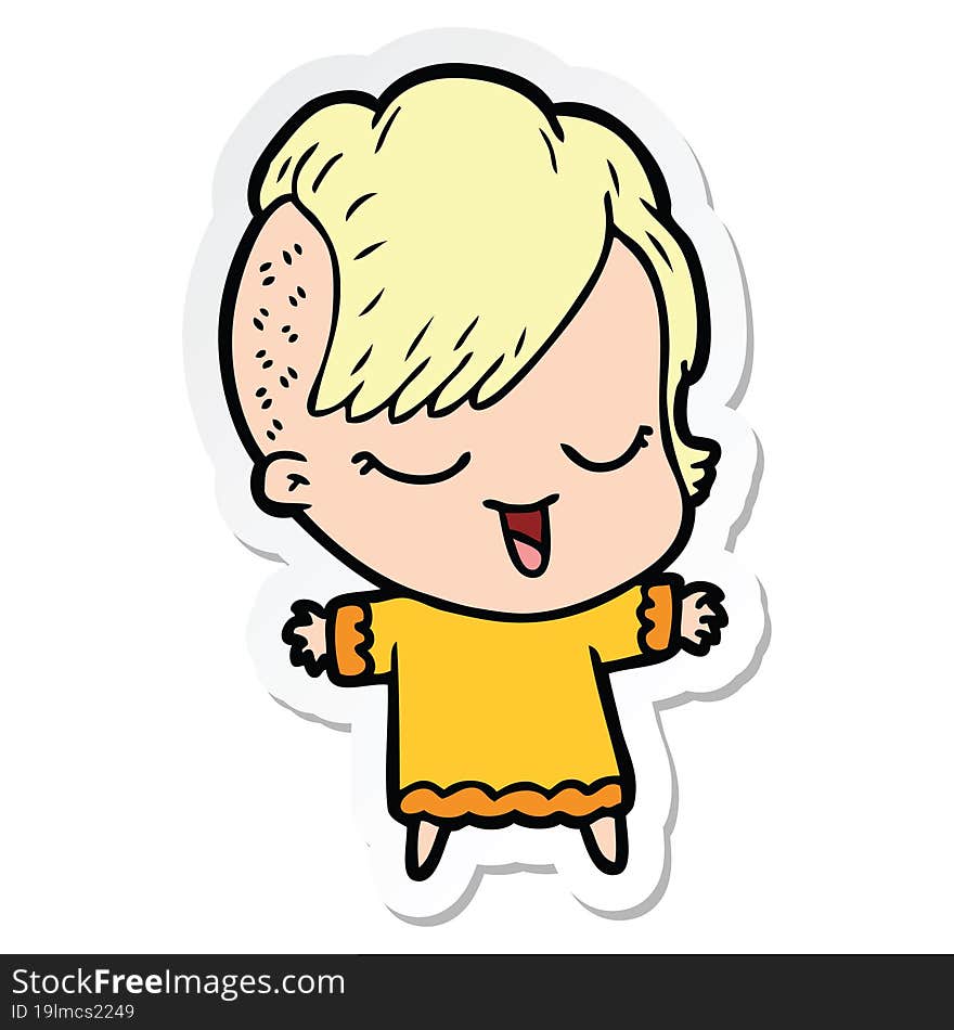 sticker of a happy cartoon girl