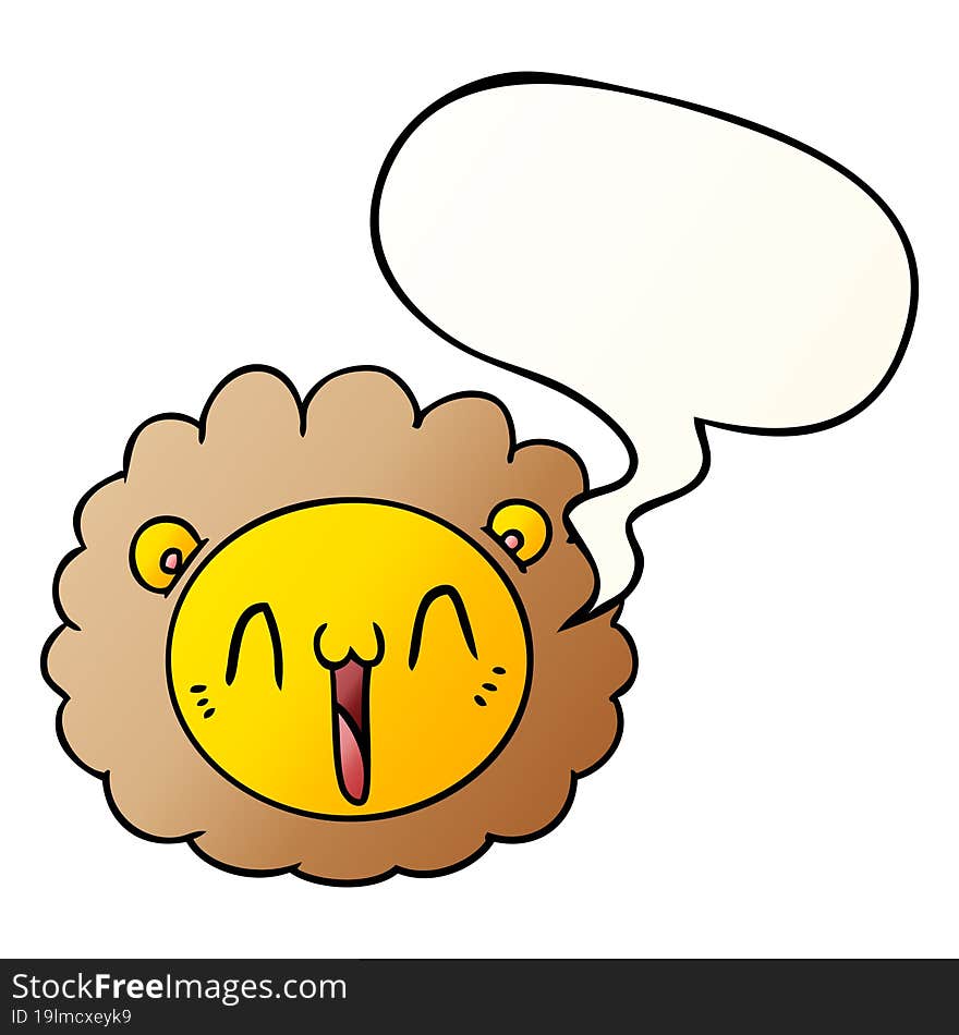 cartoon lion face and speech bubble in smooth gradient style