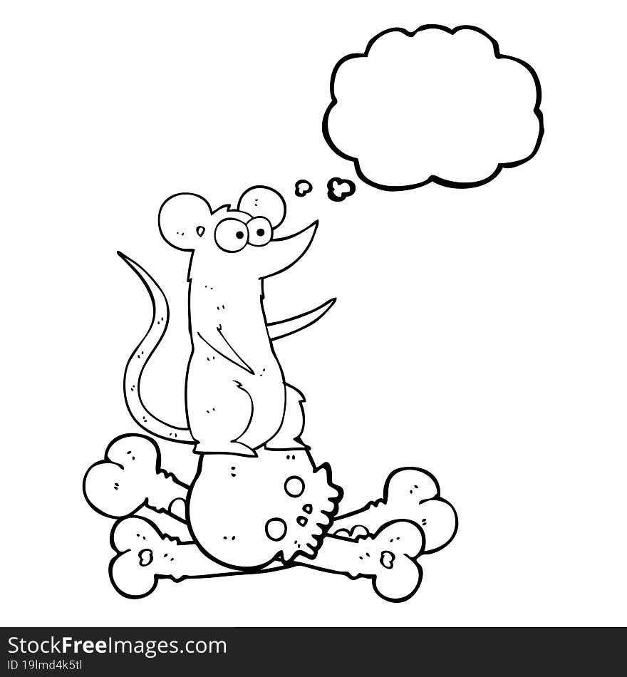 freehand drawn thought bubble cartoon rat on bones