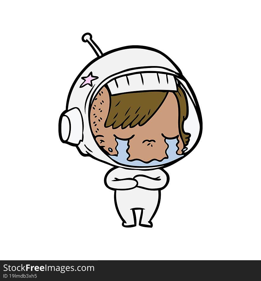 cartoon crying astronaut girl. cartoon crying astronaut girl