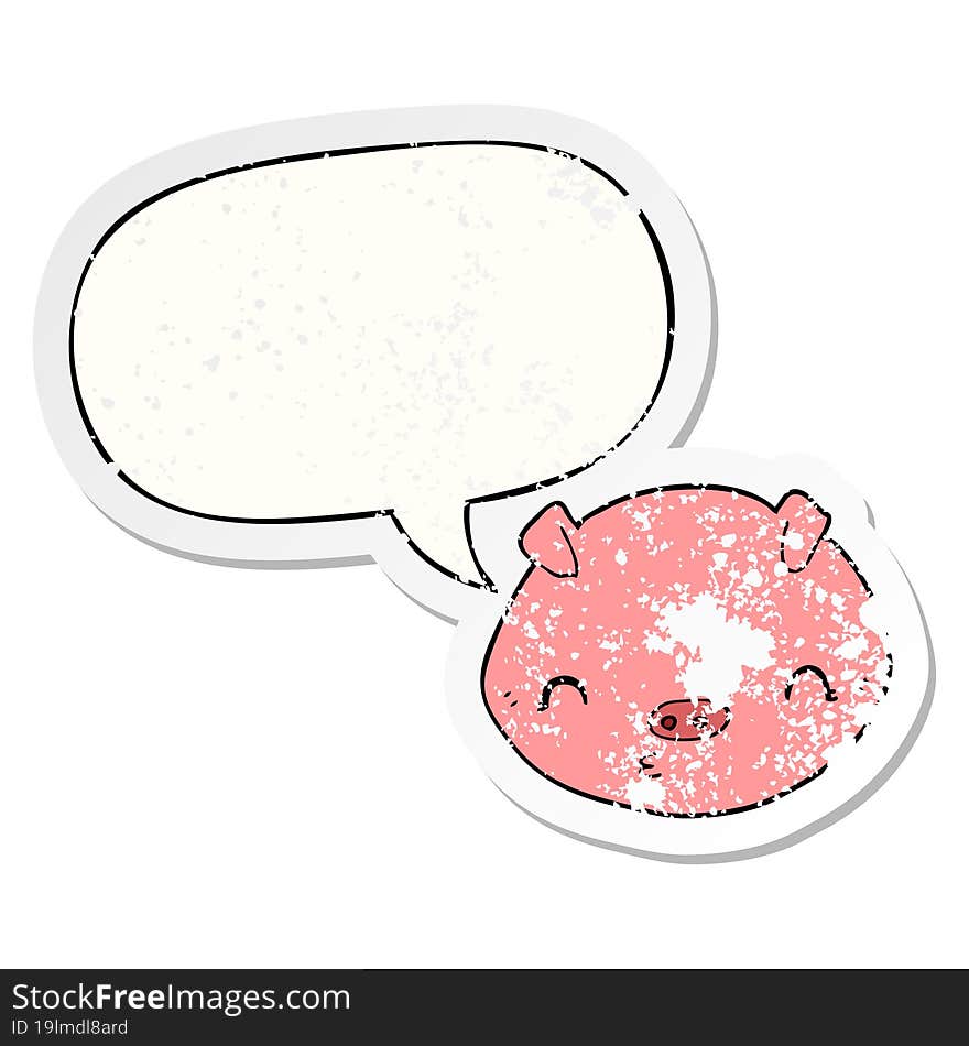 cartoon pig and speech bubble distressed sticker