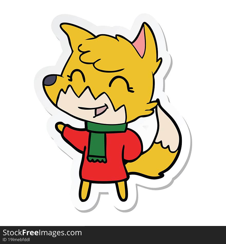 sticker of a happy cartoon fox