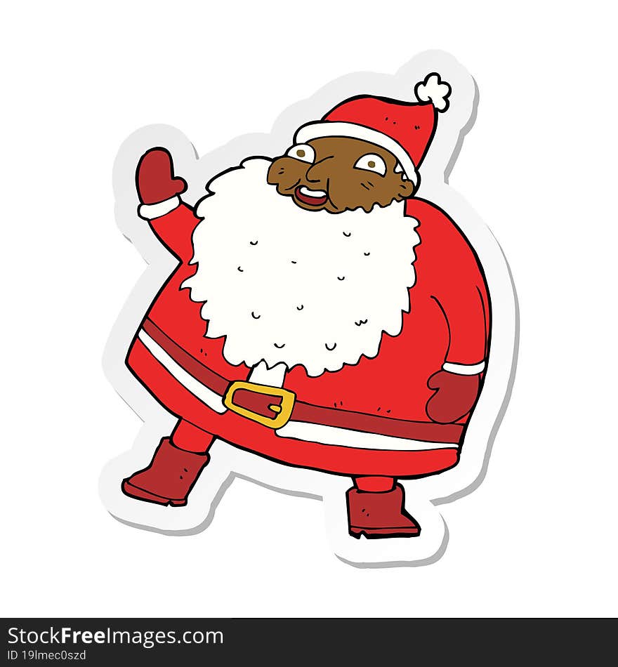 sticker of a funny waving santa claus cartoon