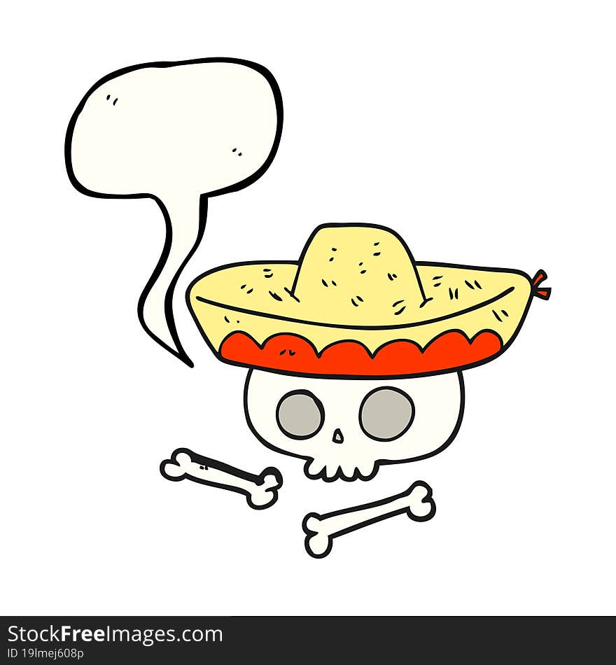 speech bubble cartoon skull in mexican hat