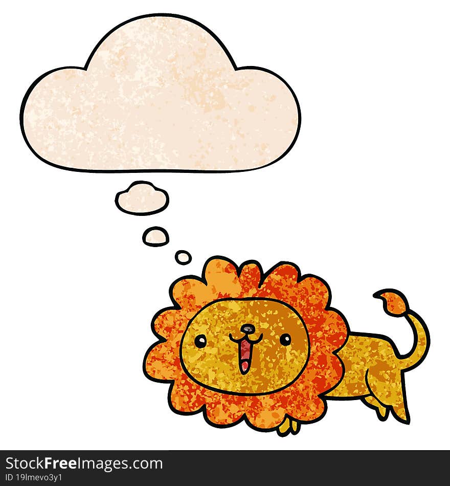 Cute Cartoon Lion And Thought Bubble In Grunge Texture Pattern Style