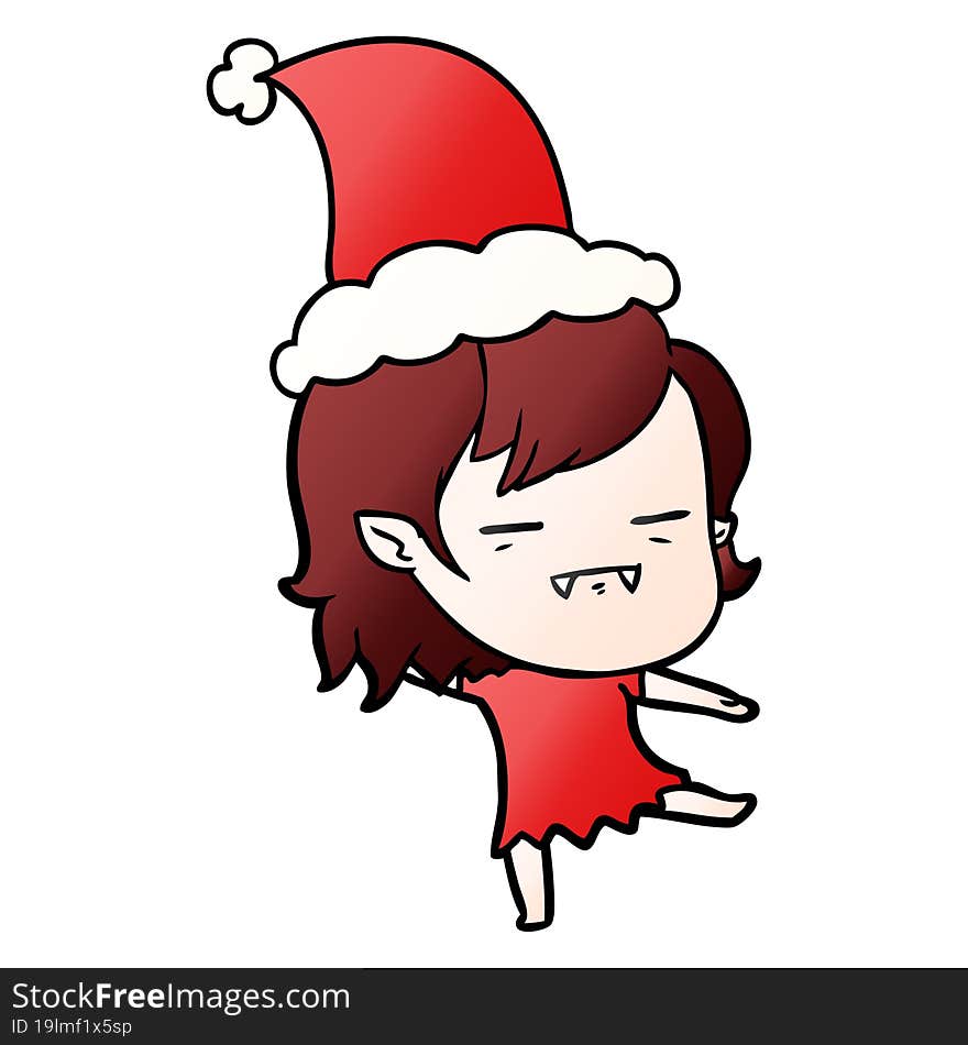 Gradient Cartoon Of A Undead Vampire Girl Wearing Santa Hat