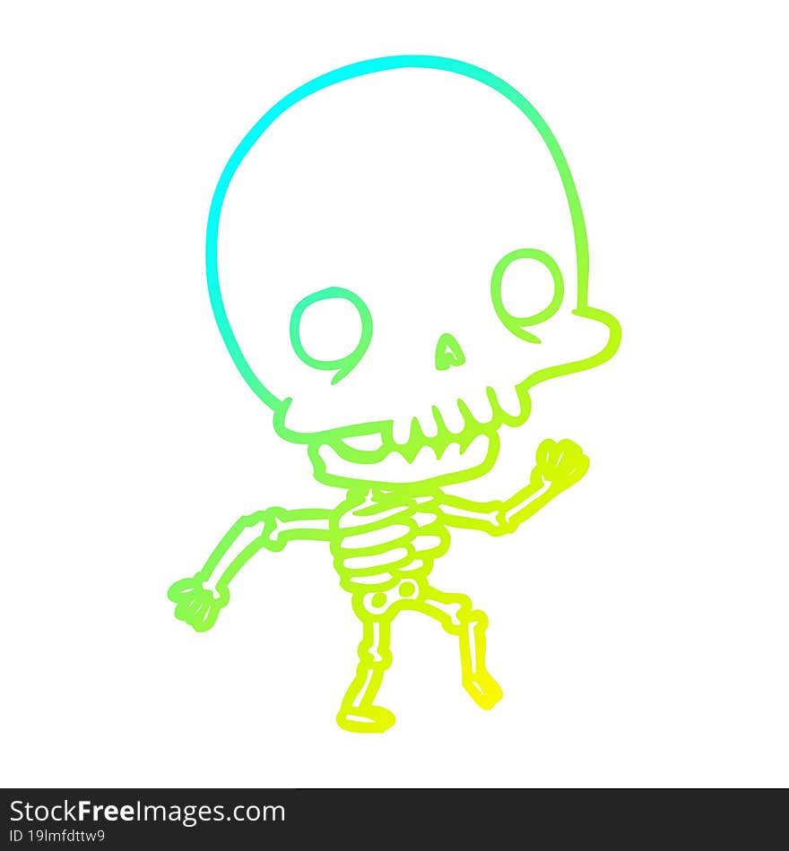 cold gradient line drawing of a cute dancing skeleton