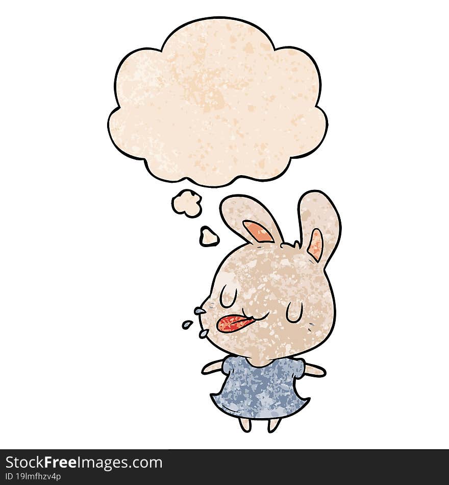 cartoon rabbit with thought bubble in grunge texture style. cartoon rabbit with thought bubble in grunge texture style